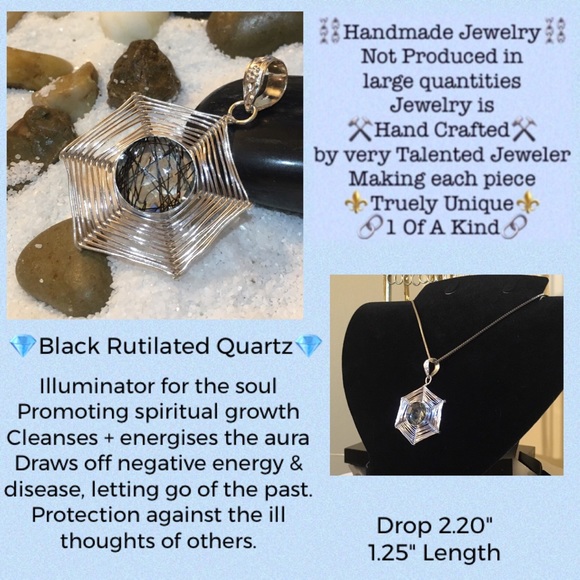 Cool Black Rutilated Quartz Handmade Halo Pendant - Picture 4 of 5